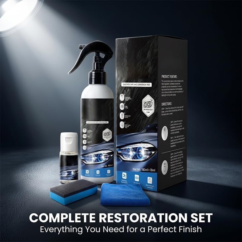 Headlight Restoration Kit, Car Headlight Cleaner and Restorer Kit, No Power Tools Required, Headlight Restoration Spray for Yellowing, Oxidation, Foggy Plastic Lenses (1)