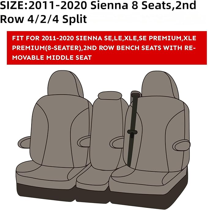 EKR Sienna Seat Covers for 2011-2020 Toyota Sienna LE, XLE Premium 2nd Row - Image 2
