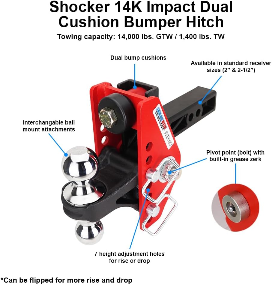 Shocker Impact Sway Control Cushion Combo Ball Hitch, Fits 2" Hitch Chrome Combo 2" & 2-5/16" Balls