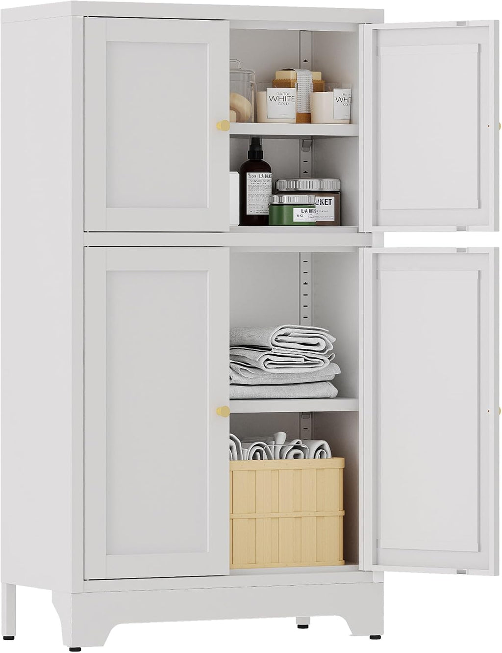 White Bathroom Floor Cabinet, Metal Storage Cabinet