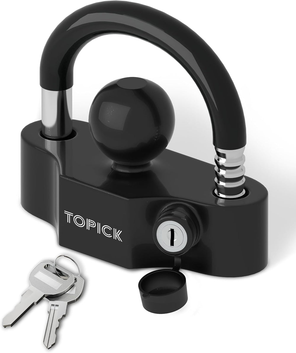 TOPICK Heavy-Duty Trailer Coupler Lock with PVC-Coated U-Bolt, Universal Fit ...