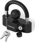 TOPICK Heavy-Duty Trailer Coupler Lock with PVC-Coated U-Bolt, Universal Fit for 1-7/8", 2", 2-5/16" Hitch Couplers, Anti-Theft Security for RV, Boat, Utility Trailers, Black