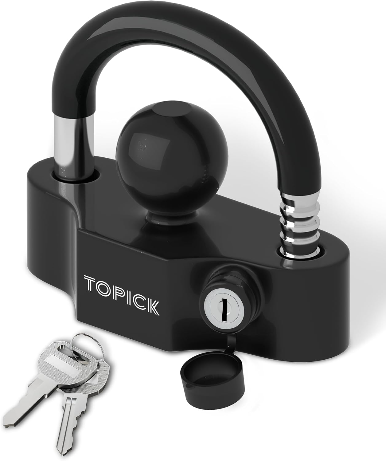 TOPICK Heavy-Duty Trailer Coupler Lock with PVC-Coated U-Bolt, Universal Fit for 1-7/8", 2", 2-5/16" Hitch Couplers, Anti-Theft Security for RV, Boat, Utility Trailers, Black