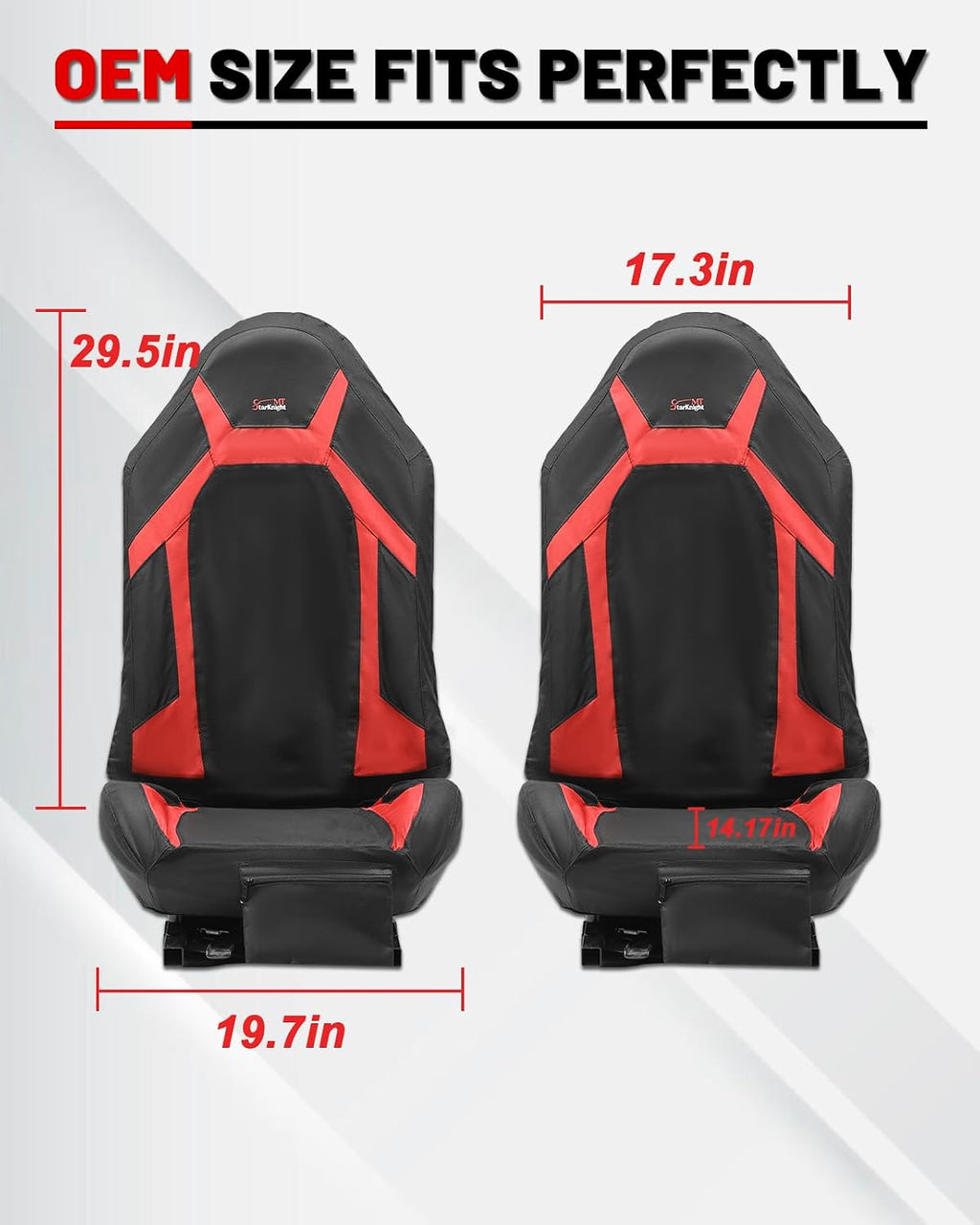 StarknightMT RZR Seat Cover with Pocket Water-Resistant Compatible with Polaris RZR (2014-2023 XP 1000/4, 2018-2022 RS1, 2017-2021 RZRXP Turbo/4), 1680D Cushion Protection, 2-4 Seater, Black & Red
