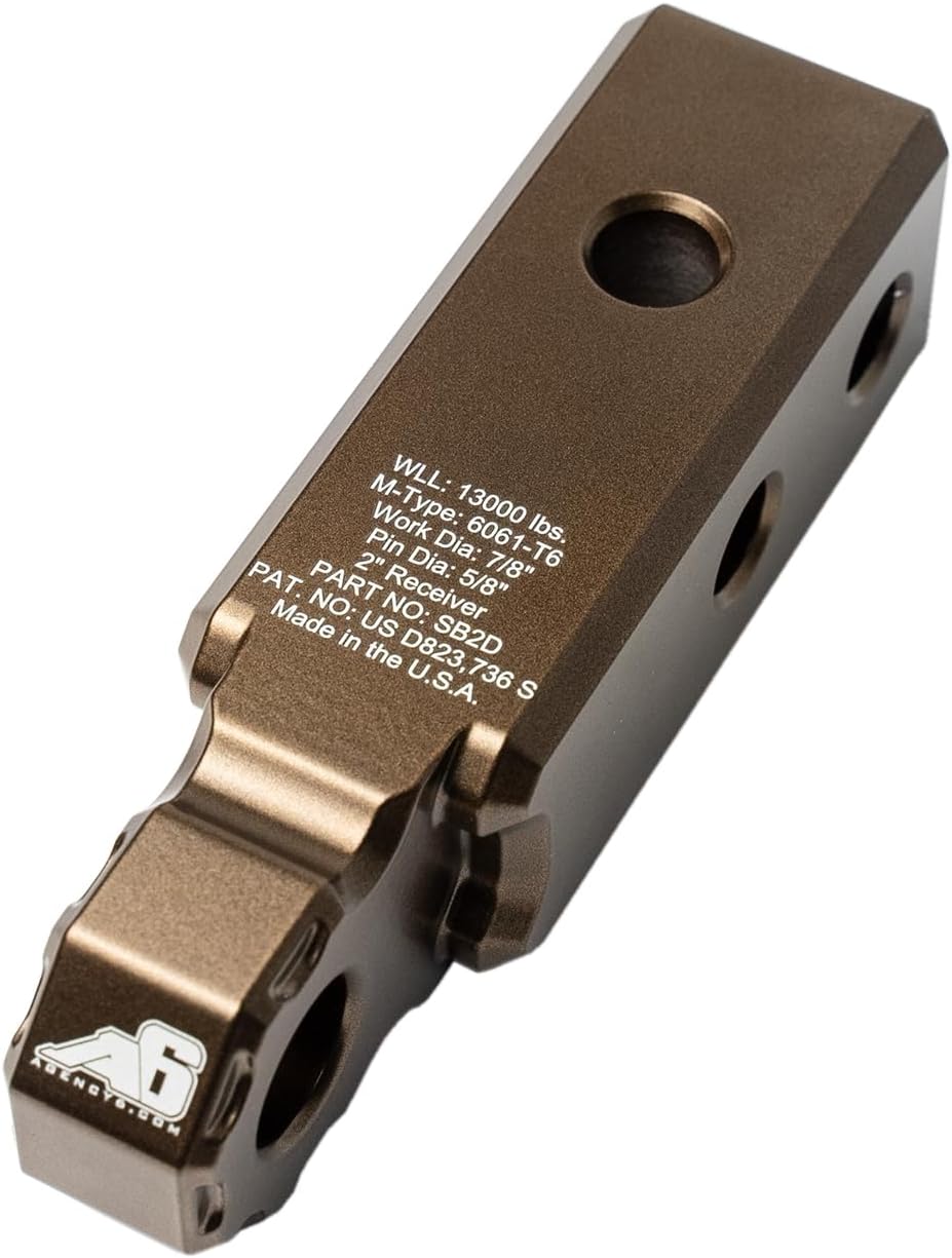 AGENCY 6 Recovery Shackle Block Assembly 2 INCH Double Hole - Hitch Receiver Block - Proudly Made in The USA with US Certified Materials - Includes Hitch pin and D-Ring (Bronze)