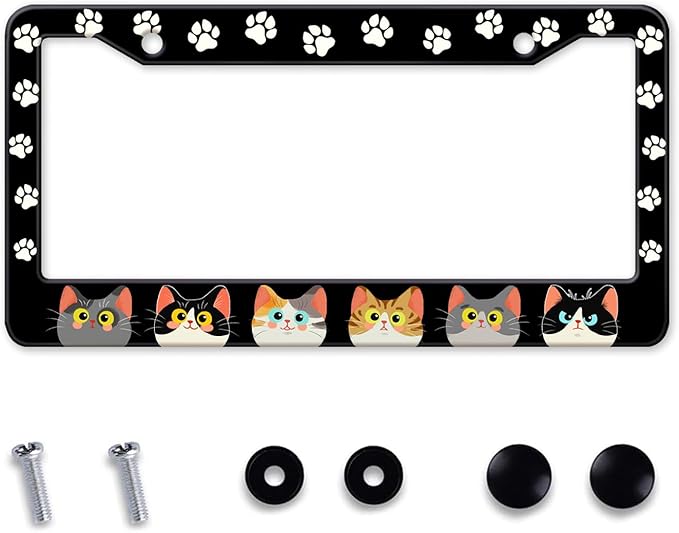 Cats Paw License Plate Frame, Cute Cartoon Cat Animal License Hloder Covers Tag by MIXWIT