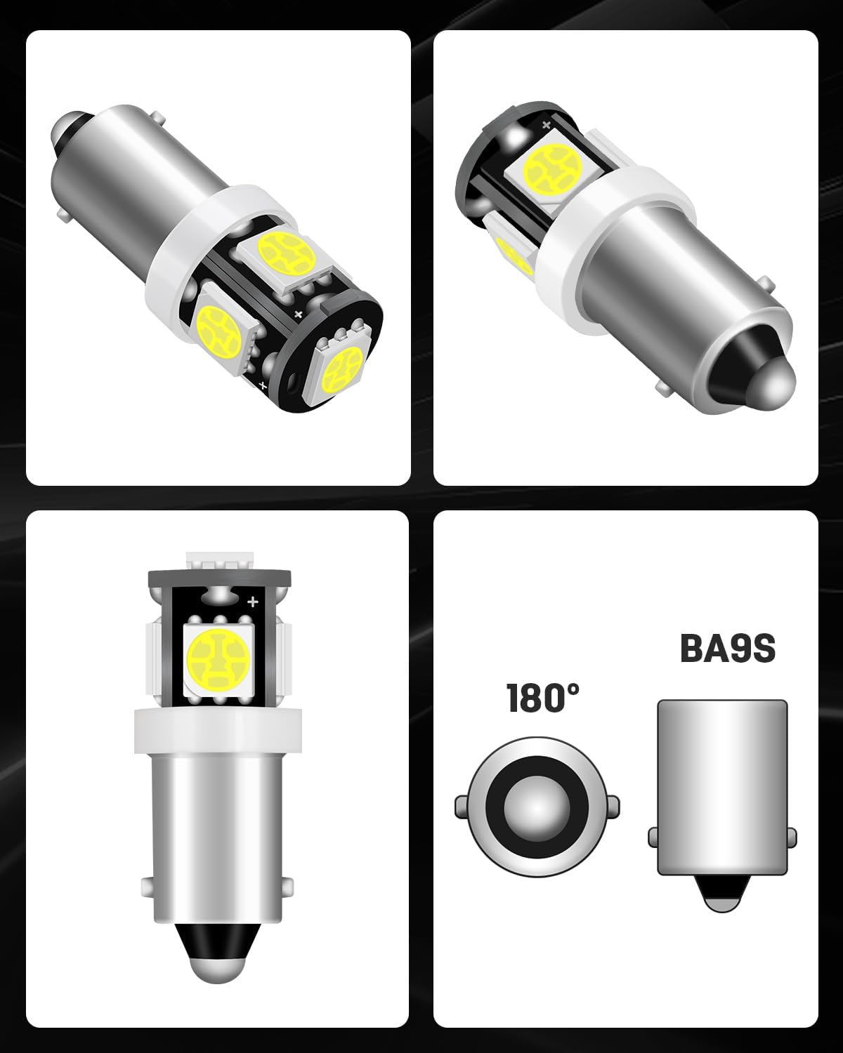 Qoope 20-Pack BA9S LED Bulb White, 53 57 T11 T4W 64111 LED Bulb 12V 5SMD 5050 for Car Interior Dome Map License Plate Courtesy Step Glove Box Light