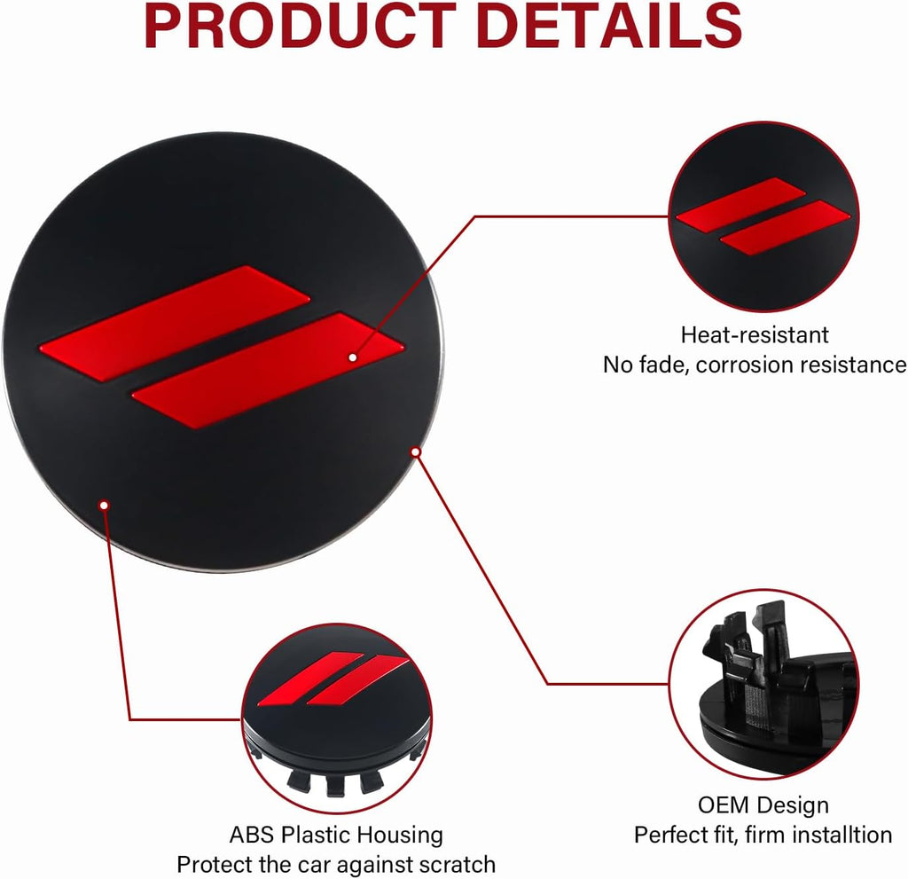 4PCS 63mm=2.5 inch Slash Wheel Center Cap Covers for Dodge Charger Challenger Durango Journey Avenger Hornet Dart R/T SRT Non Fading Hubcaps Rim + Tire Valve Stem Caps Covers Trim (Red)