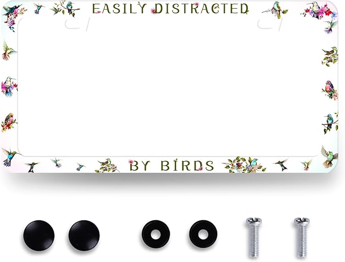Easily Distracted by Birds License Plate Frame Funny Birds License Plate Holder by MUAWUOIK