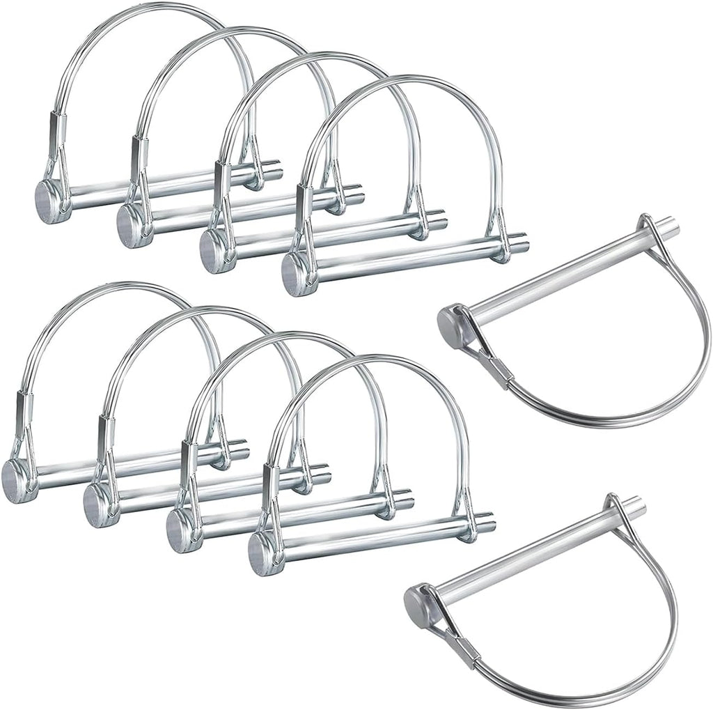 10 Pack 1/4x4 Inch Trailer Coupler Pin Set, Heavy Duty Locking Pin Secure Towing Pin Coupler Safety Pin Hitch Pin Wire Lock Pin for Trailers Lawn & Garden Equipment Farm Wagons (Silver)