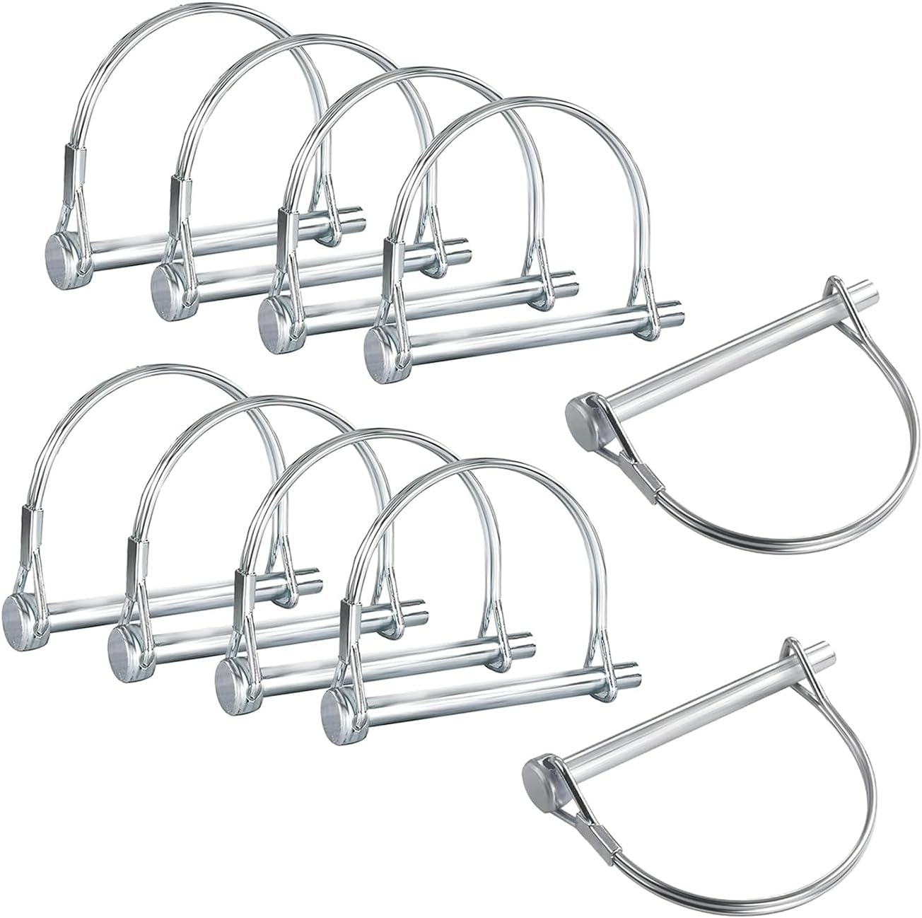 10 Pack 1/4x4 Inch Trailer Coupler Pin Set, Heavy Duty Locking Pin Secure Towing Pin Coupler Safety Pin Hitch Pin Wire Lock Pin for Trailers Lawn & Garden Equipment Farm Wagons (Silver)