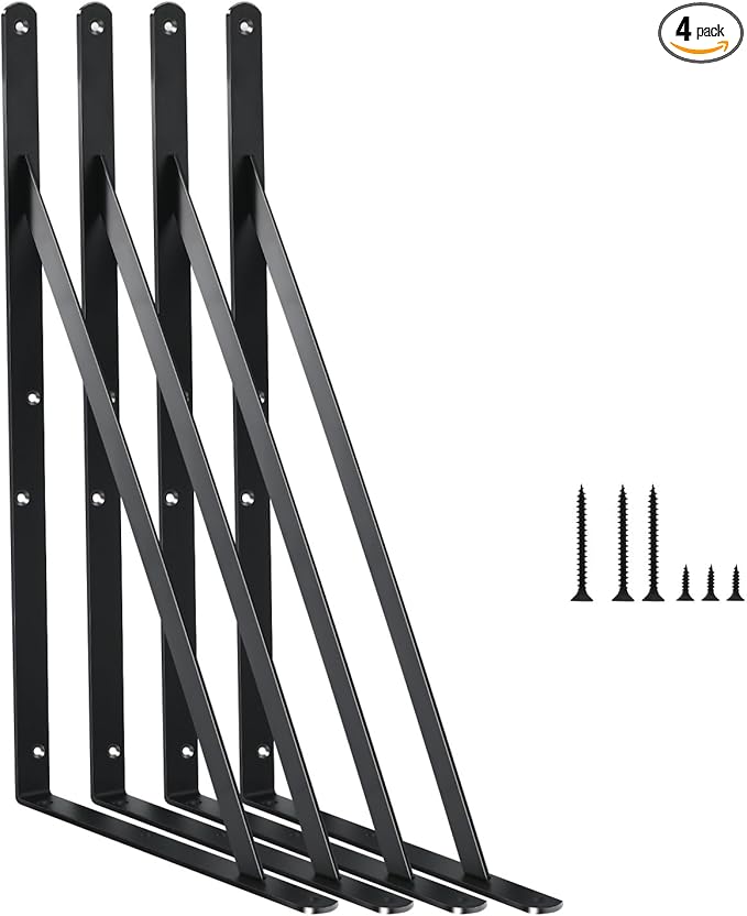 4 Pack L16 x H 10" Black Heavy Duty Shelf Brackets by MHMYDZ