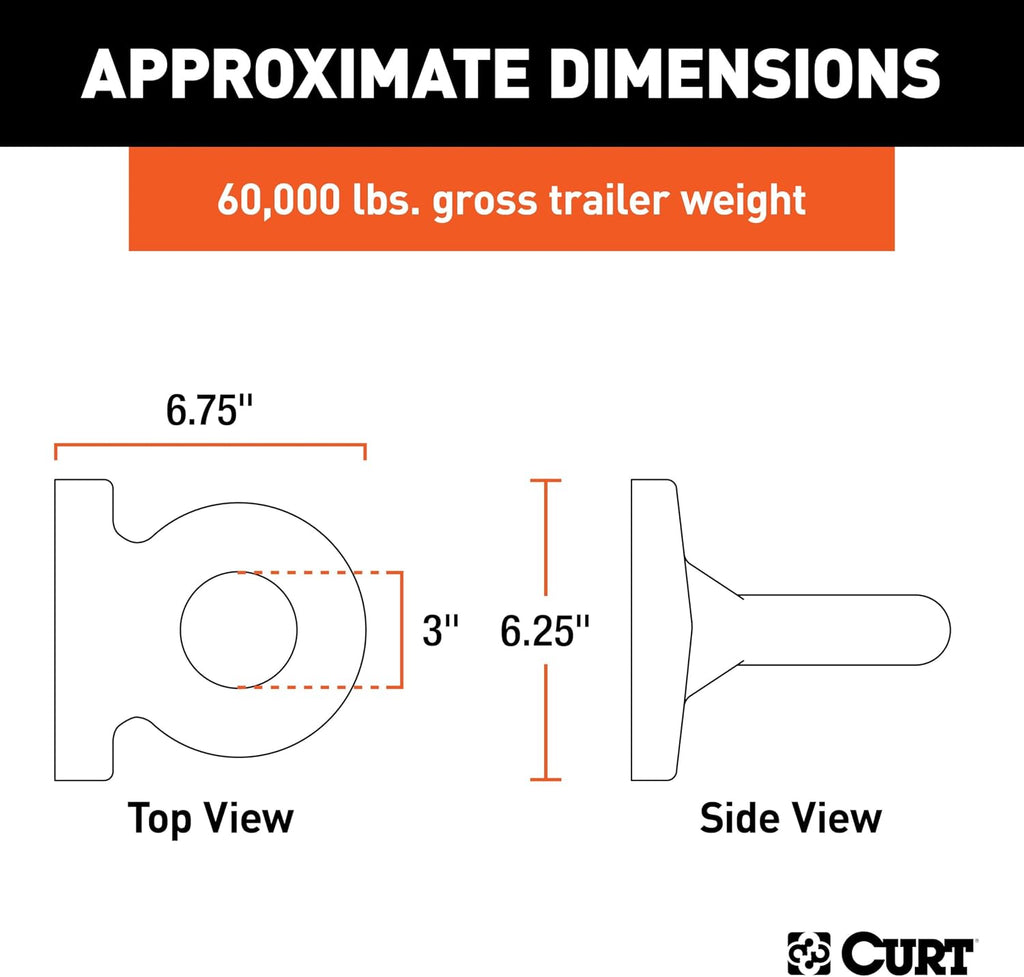 CURT 48560 Black Steel Pintle Hitch Lunette Ring, 3-Inch Inside Diameter, 60,000 lbs., 4-1/2-Inch Bolt Pattern