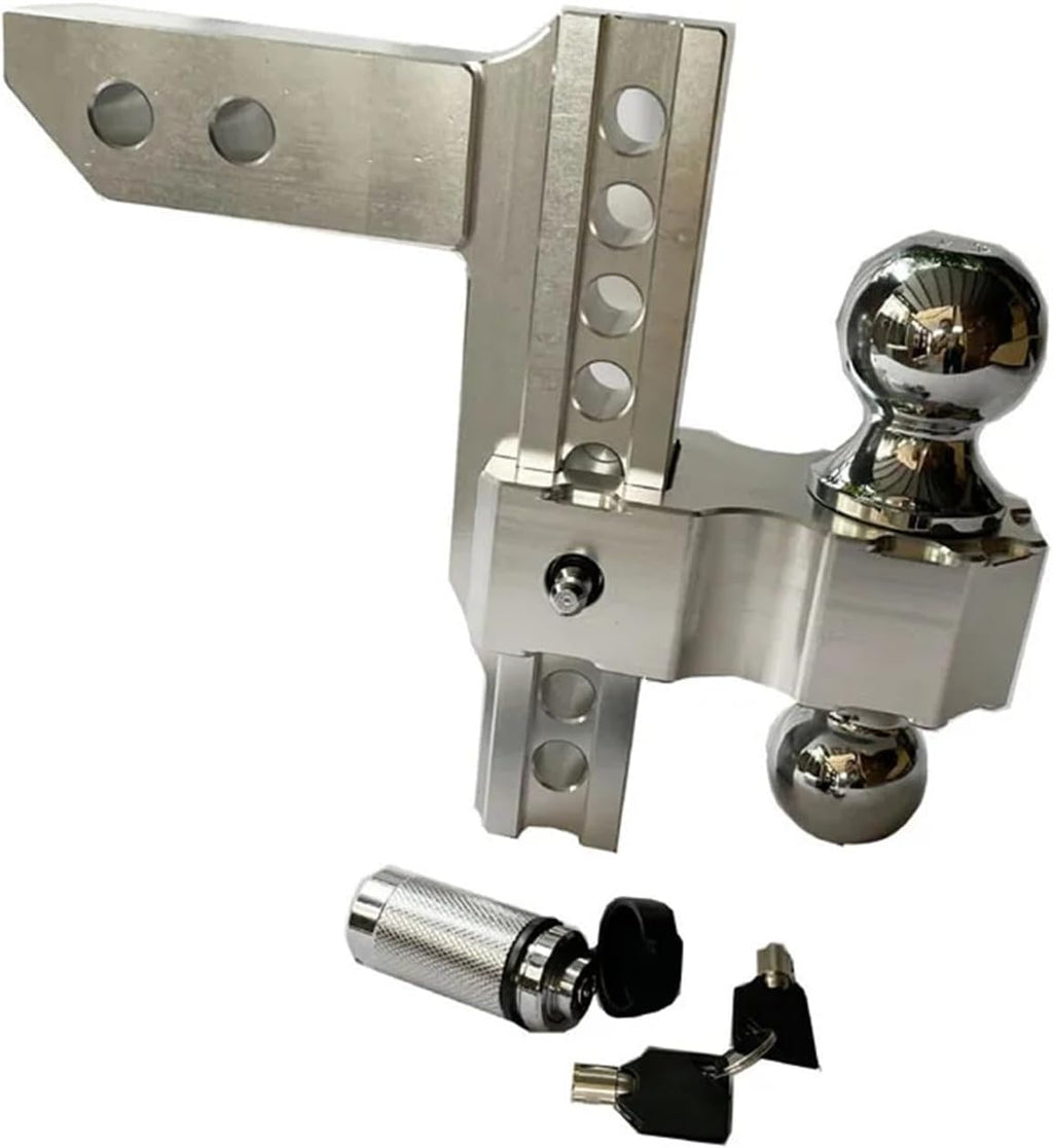 Adjustable Trailer Hitch 2" Receiver 6" Drop/Rise Drop Hitch 12500 LBS Ball Mount 2-5/16" Dual Towing Ball Double Locks 10" High Towing Capacity, Silver-8 inches