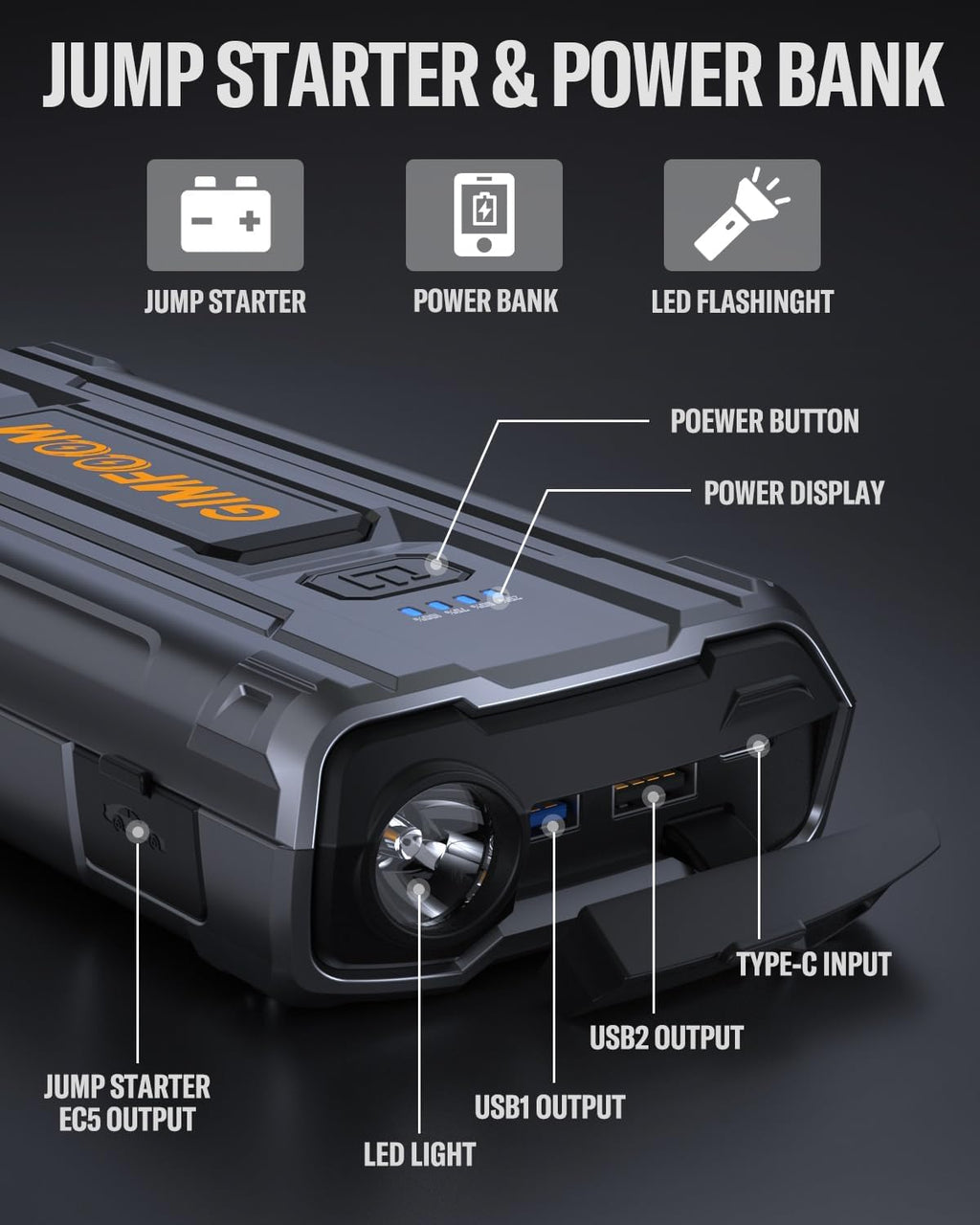 car jump starter, 3000a jump starter battery pack, package contents