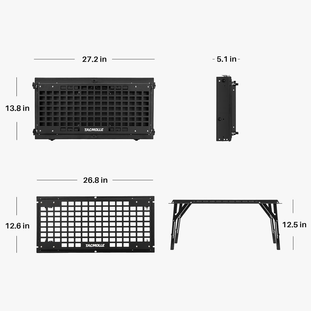 Tailgate Table, MOLLE Panel for Jeep Wrangler JK JL 2007–2025 | Double Layer Foldable Cargo Rack, Tool Storage, Tactical Modular Storage for MOLLE Accessories