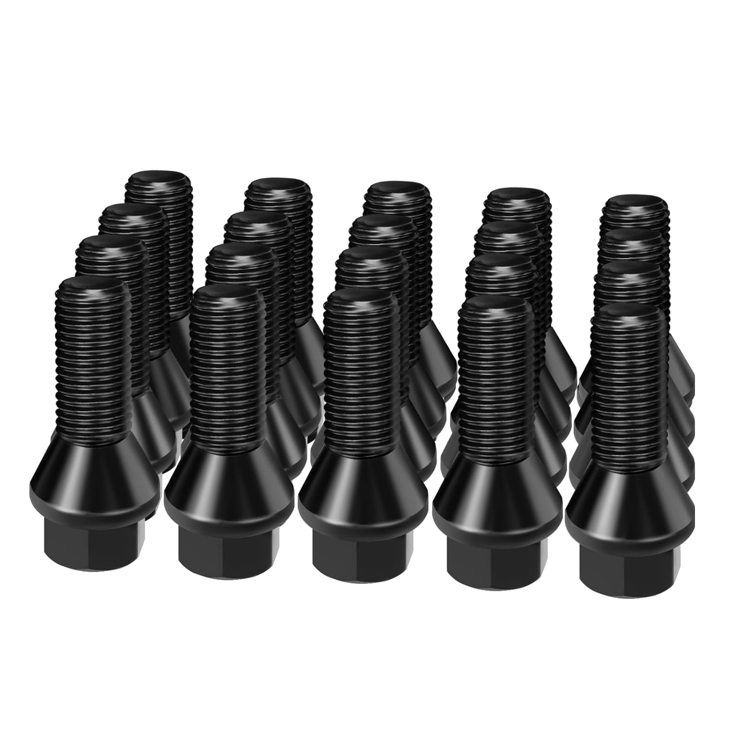 Dynofit 14x1.5 Lug Bolts Compatible with Audi A3 A4 A1 A8,27mm Shank Conical Seat Aftermarket Wheel Bolt, Fit CC Golf Jetta Lavida Se Boxster Cayman Macan Panamera, 20PCS One-piece Design Black Studs