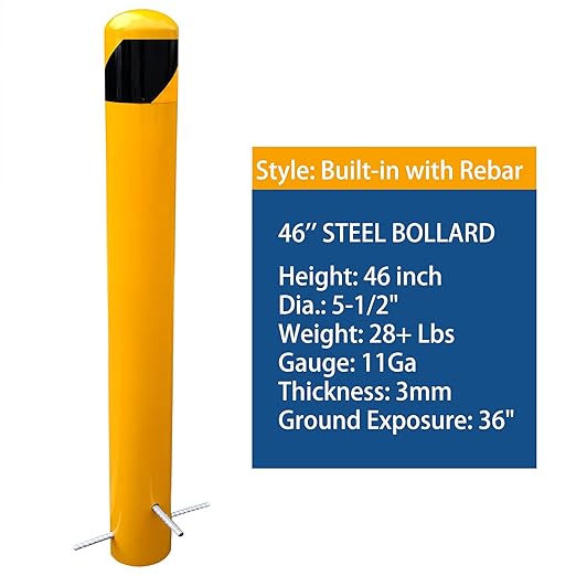 46 inch High Pour in Place Steel Bollard Post, 5-1/2" OD Safety Bollard Yellow - Image 2