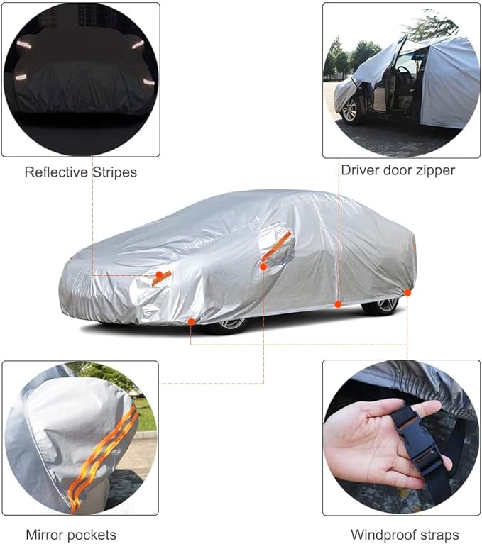 Kayme Car Covers for Automobiles Waterproof All Weather Sun Uv Rain Protection - Image 3