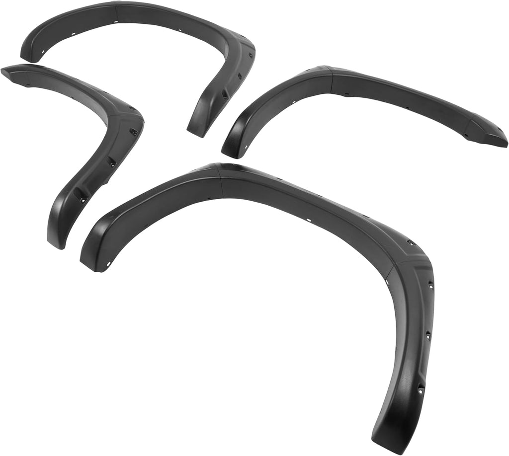 ALMULOO 4Pcs Fender Flares Compatible with 2002-2009 Dodge Ram 1500 2500 3500 (Not Fit 06-09 8ft Bed Models) w/Fleetside 76.3 inch Bed Pocket Riveted Style Wheel Arch Covers Plastic Textured Black