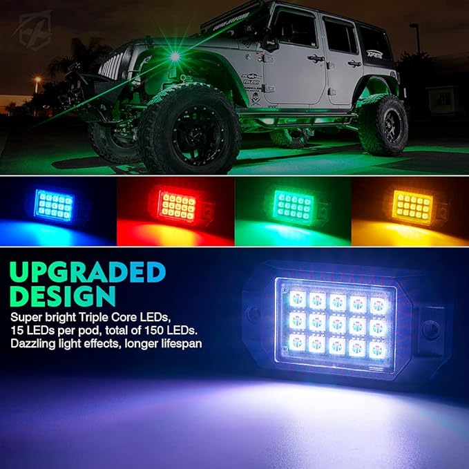 Xprite Bluetooth RGB LED Rock Lights Kit, Motorcycles, Boats - Image 3