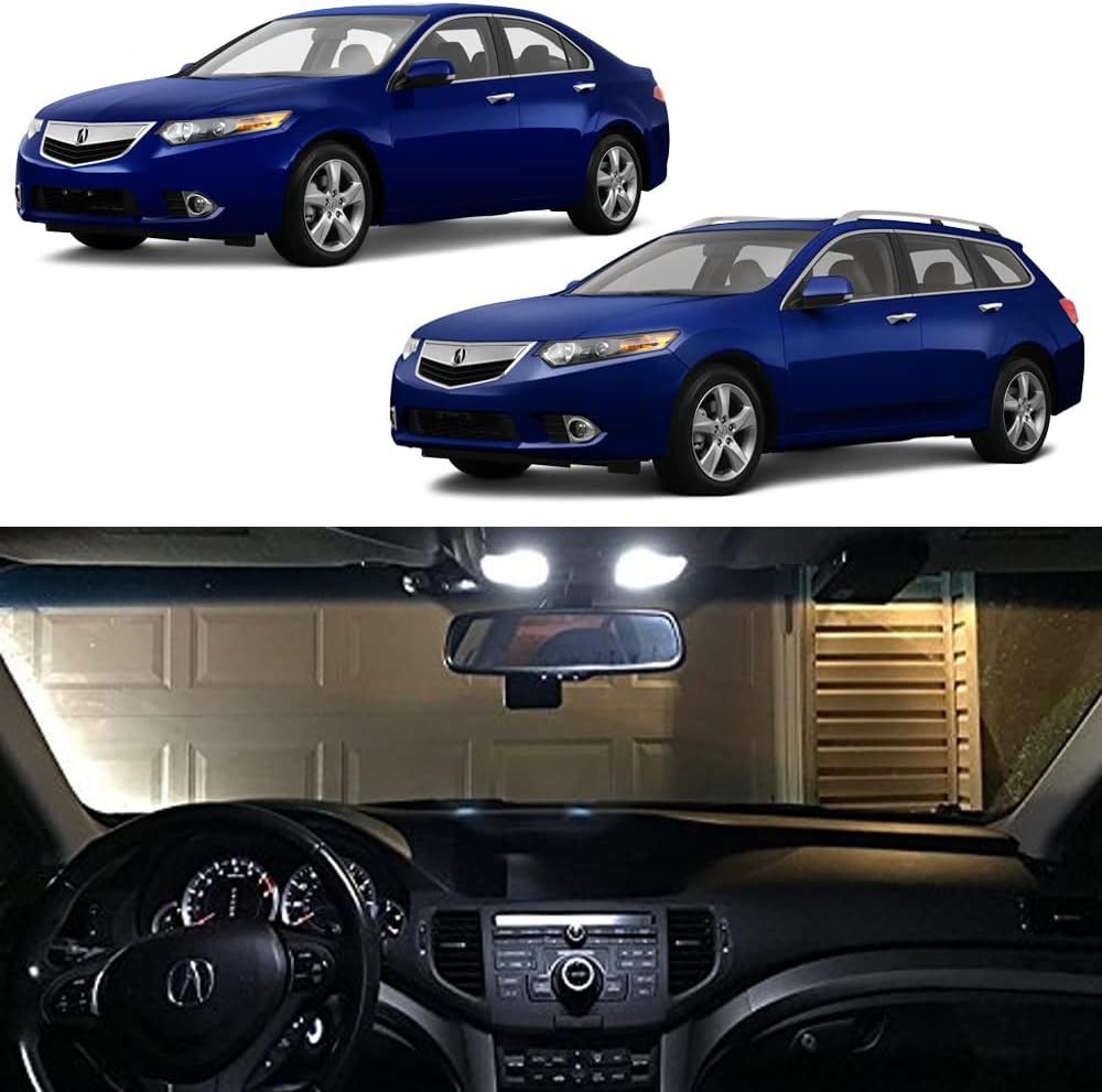 2009-2014 Acura TSX Interior White LED Kit + License Plate (Complete 15PC Light Bulb Set) Sedan & Wagon -2010, 2011, 2012, 2013