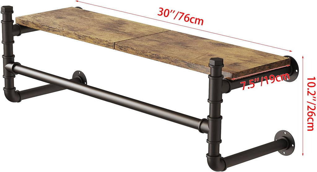 industrial pipe clothing rack,wall mounted clothes rack with showing dimensions