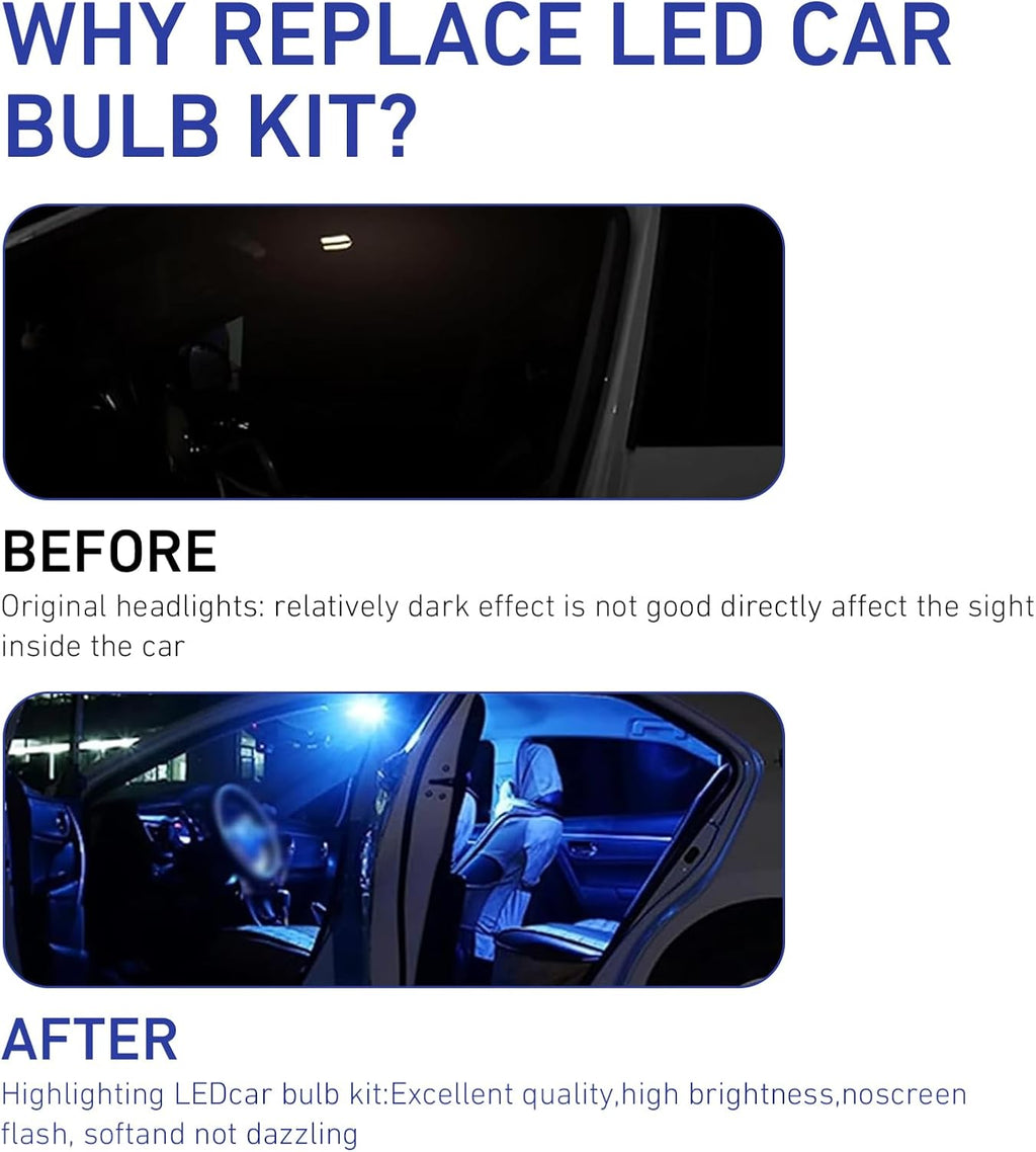 24PCS Car Interior LED Lights Kit Set, T10 31mm 42mm LED Interior Replacement Bulbs, Blue Interior Cars Light, for Dome Map License Plate Bulbs Door Side Marker Cornering (Blue)