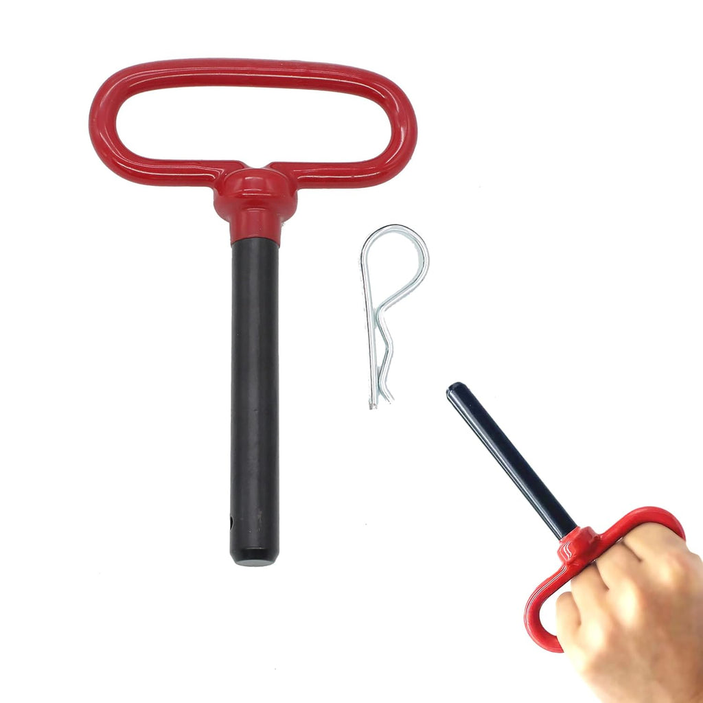 X-Haibei Head Towing Hitch Pin and Clip 5/8 x 4 inch for Trailer, Tractor Truck, Towing Cargo, Receiver Hitch Pin, Red Handle, 2 Pack