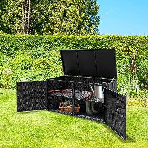 giantex rattan deck box outdoor&indoor 88 gallon wicker shown in use
