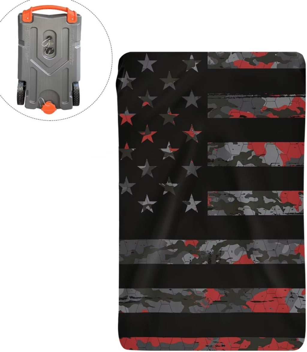 JoyLamoria Camo American Flag RV Tote Tank Cover Compatible 28-36 Gallon | Tote Tanks Waterproof & UV Resistant RV Portable Waste Tank Cover