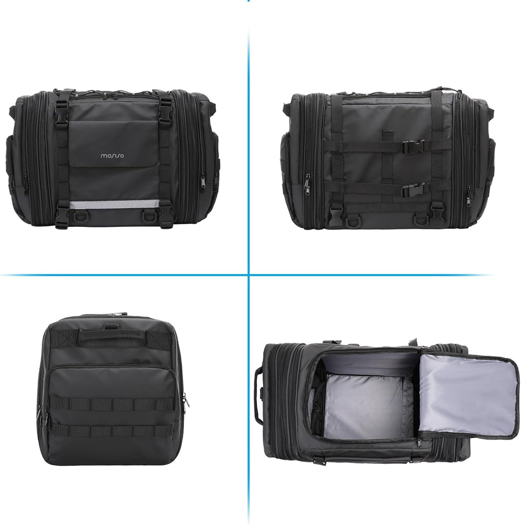 MOSISO Motorcycle Tail Bag with Expandable Capacity 32L-48L, Motorcycle Rear Seat Trunk Gear Bag with Rain Cover&Shoulder Strap, Motorbike Storage Duffle Carry Travel Luggag, Black