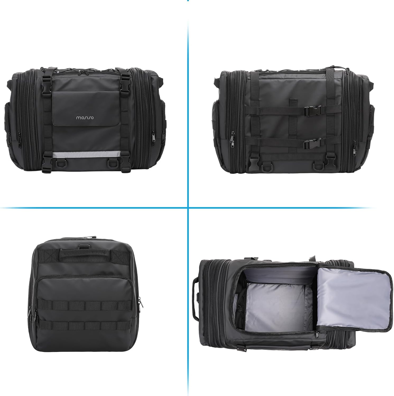 MOSISO Motorcycle Tail Bag with Expandable Capacity 32L-48L, Motorcycle Rear Seat Trunk Gear Bag with Rain Cover&Shoulder Strap, Motorbike Storage Duffle Carry Travel Luggag, Black