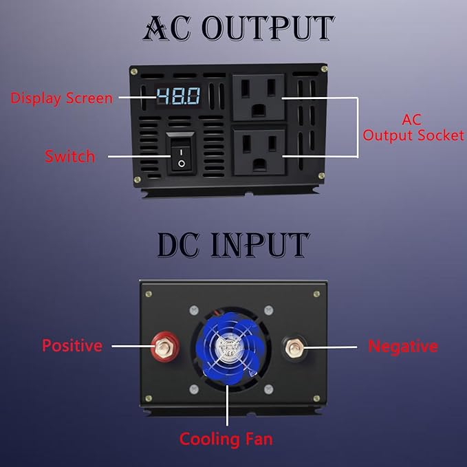 1000W Pure Sine Wave Inverter-36V DC to 110V 120V AC Power Converter - Image 3