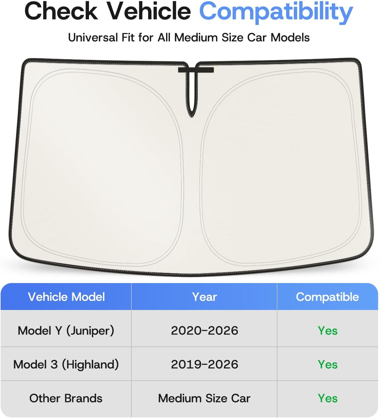 Windshield Sunshade for Tesla Model Y/3 2016-2026 (Juniper/Highland), [100% Sun Block & Anti‑Wrinkle] UV Protection Heat Insulation Front Window Cover for Tesla Model Y/3 Accessories