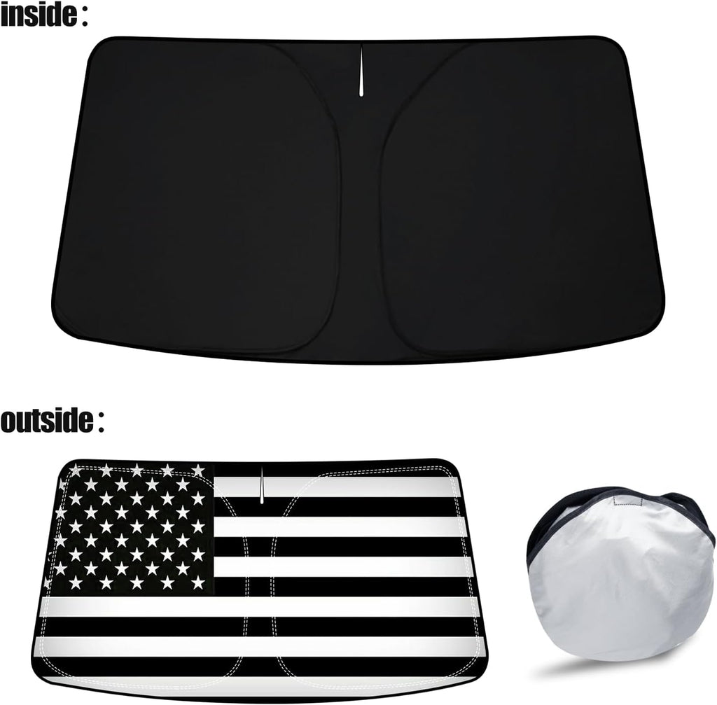 D-Lumina Winshield Sun Shade with USA Flag for Chevy Tahoe 2021 2022 2023 2024 2025, Foldable Front Sun Shield Protector Blocks UV Rays, Window Sunshade Sun Visor Interior Accessories