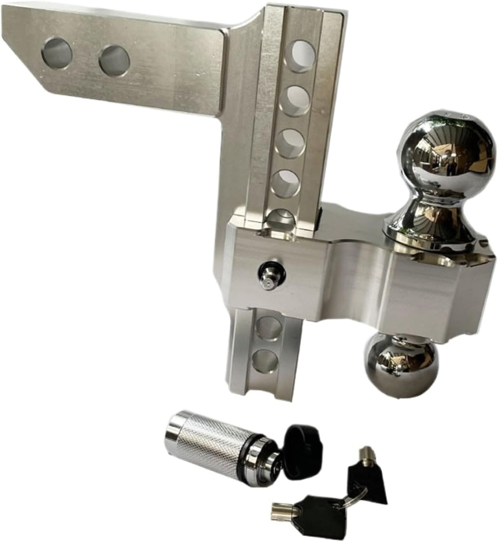 Adjustable 2" Trailer Hitch 6/8" Drop/Rise Dual-Ball 12500 LBS GTW Locks