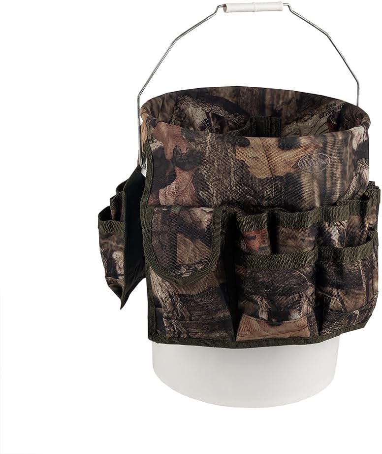 bucket boss - camo bucketeer bucket tool organizer showing dimensions