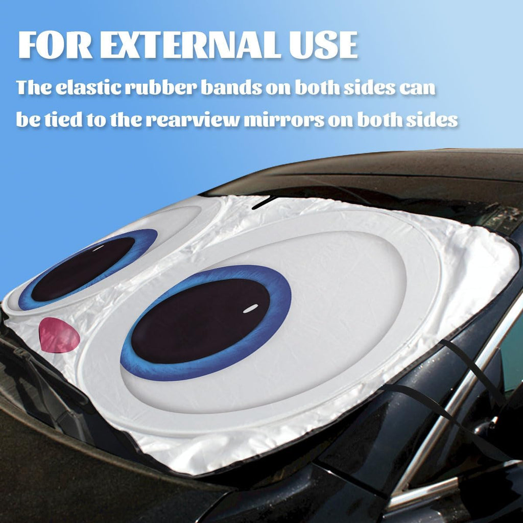 Cute Eyes Car Windshield Sun Shade - Funny Cartoon Rabbit Eye Heatshield Blocks UV Rays Sun Visor Protector for Sedan, Truck, SUV - 59" L x 31.5" W