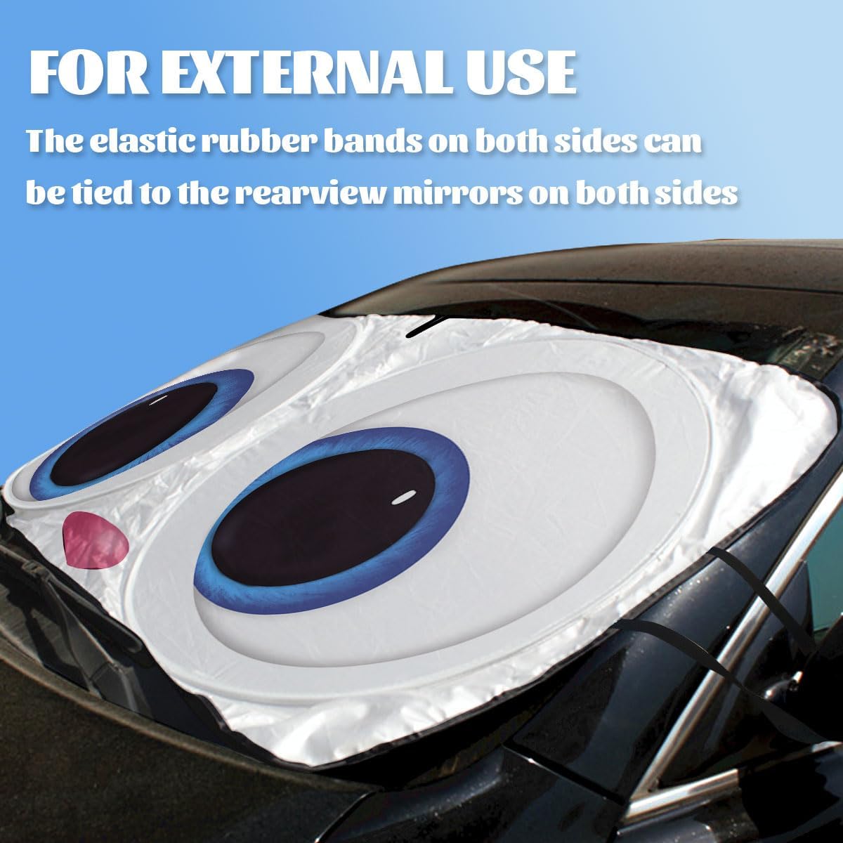 Cute Eyes Car Windshield Sun Shade - Funny Cartoon Rabbit Eye Heatshield Blocks UV Rays Sun Visor Protector for Sedan, Truck, SUV - 59" L x 31.5" W