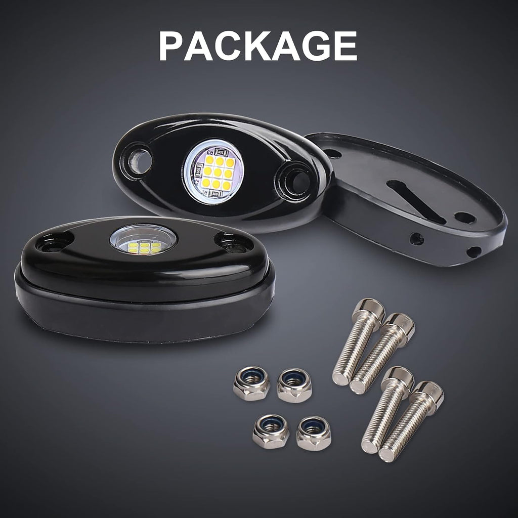 White LED Rock Lights, POVTOR 2 Pods Underglow LED Rock Light Kit Waterproof IP68 Under Body Wheel Well Lights Compatible with Truck Pickups Cars ATV UTV SUV Motorcycle Boat