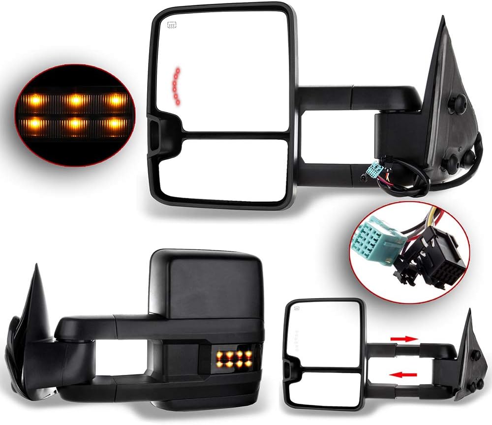 A Pair Heated Towing Mirrors Fits 2003-2006 for Chevy for GMC Sierra Pickup Yukon XL Yukon Denali Cadillac Escalade All Model, Power Adjusted View Mirror with LED Turn Signal Light