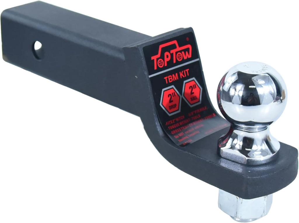 TOPTOW 2" Drop Trailer Hitch Ball Mount Kit with 2" Trailer Ball and 5/8" Hitch Pin, Fits 2" Hitch Receiver, Matte Black