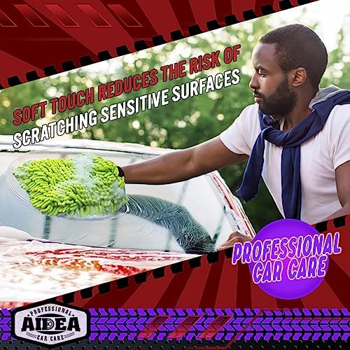 AIDEA Car Wash Mitt Microfiber, 2PK Scratch Free Lint-Free, Premium Chenille Microfiber Mitt Car Wash Brush, Green, Regular Size 7.12''X10.14''