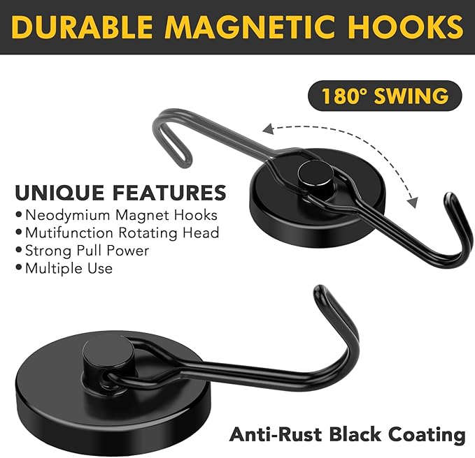 MIKEDE Black Magnetic Hooks Heavy Duty, 110LB Swivel Swing Strong Magnetic - Image 2