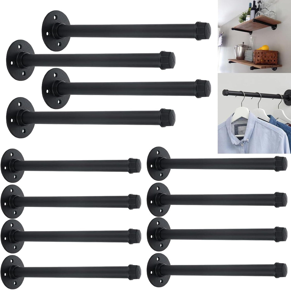 jmiatry 12pcs industrial pipe shelf brackets 12 inch, main product view