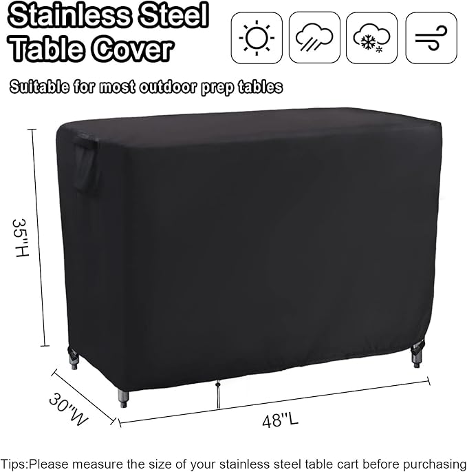 Kingling Outdoor Prep Table Cover 48 Inch, Waterproof Stainless Steel Table - Image 2