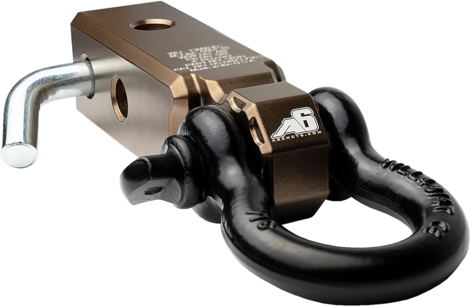 AGENCY 6 Recovery Shackle Block Assembly 2 INCH Double Hole - Hitch Receiver Block - Proudly Made in The USA with US Certified Materials - Includes Hitch pin and D-Ring (Bronze)