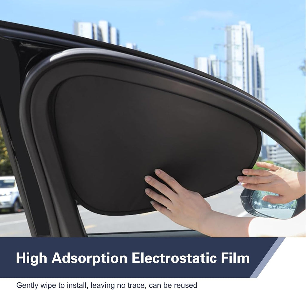 4 PCS Car Side Window Sun Shade, Polyester Sunproof Heat Insulation Front Rear Window Shades, Sun Block Privacy Protection Cover, Universal for Most Vehicles (Black)