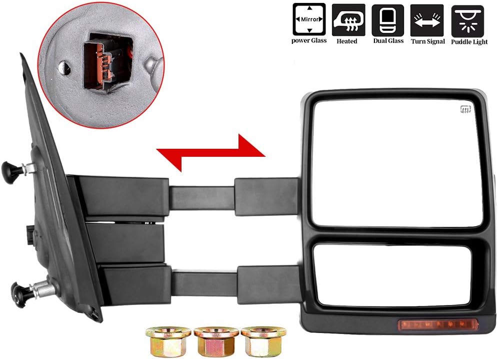 Passenger Side Heated Towing Mirrors Fits 2007-2014 for Ford for F-150 Pickup Truck, Power Adjusted View Mirror with Turn Signal Indicator
